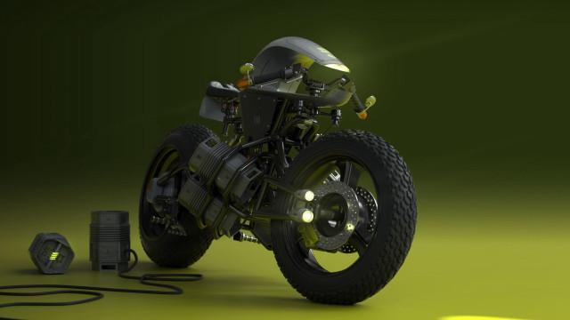 Motorcycle green background yellow light free wallpaper - medium preview image