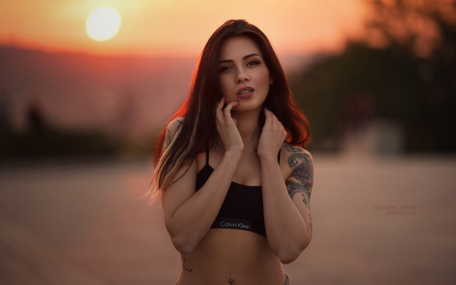 Woman tattoo sunset beach anamorphic free wallpaper - medium preview image