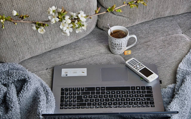 Laptop coffee cellphone couch art free wallpaper - medium preview image