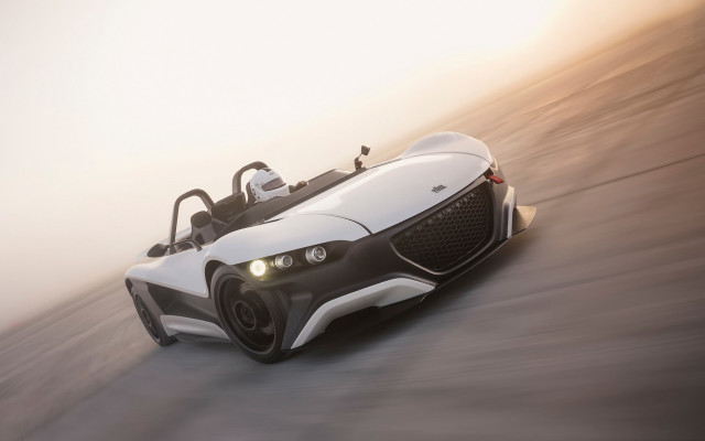White car foggy road futurism free wallpaper - medium preview image