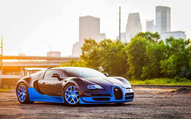 Bugatti city skyline sunset car free wallpaper - medium preview image