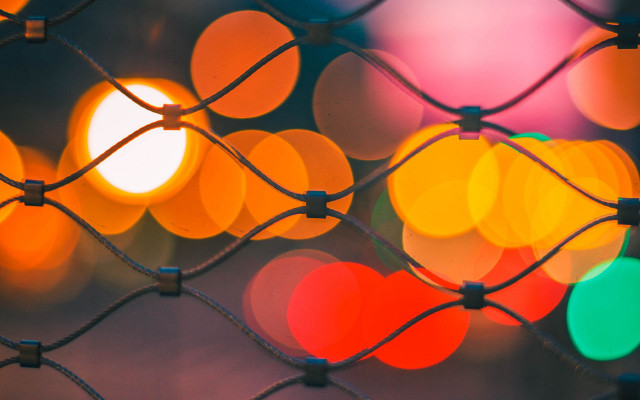 Fence lights blurry mesh moon free wallpaper - medium preview image