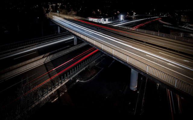 Highway night bridge building cityscape free wallpaper - medium preview image