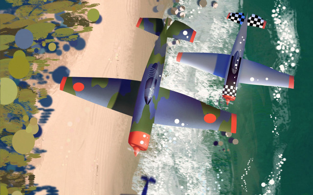 Airplanes beach ocean beachhouse flag free wallpaper - medium preview image