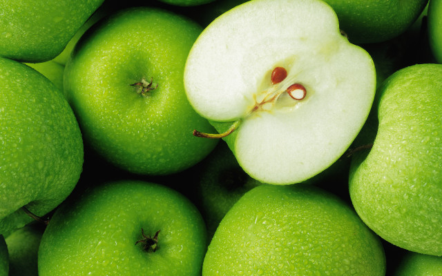 Green apples bite closeup neoplasticism free wallpaper - medium preview image