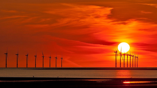 Sunset windmills red sky moon free wallpaper - medium preview image