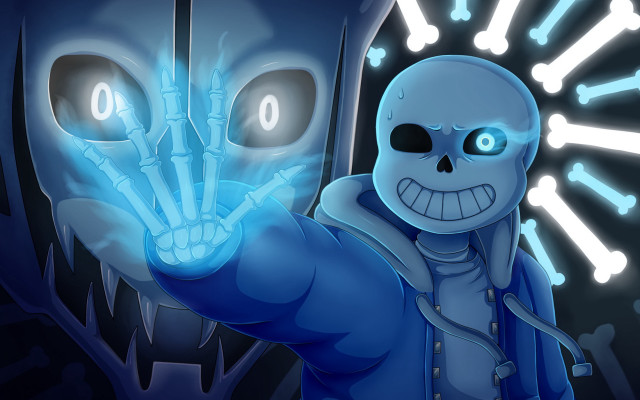Skeleton glowing hand blue skull free wallpaper - medium preview image