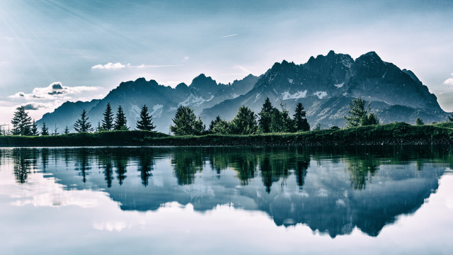 Mountain lake reflection forest sky #10 free wallpaper - medium preview image