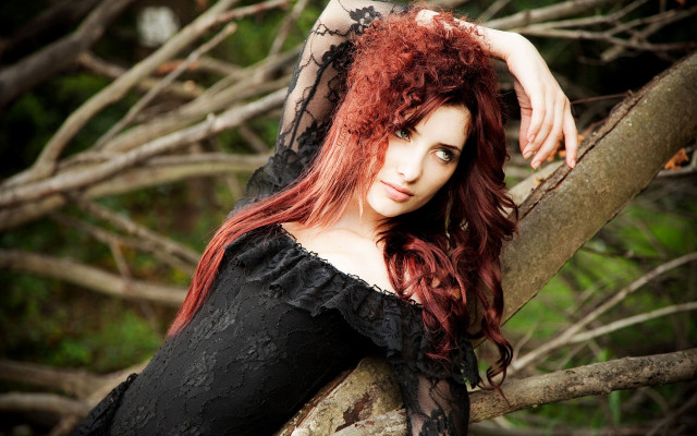 Redhair gothicwoman branch forest outdoors free wallpaper - medium preview image