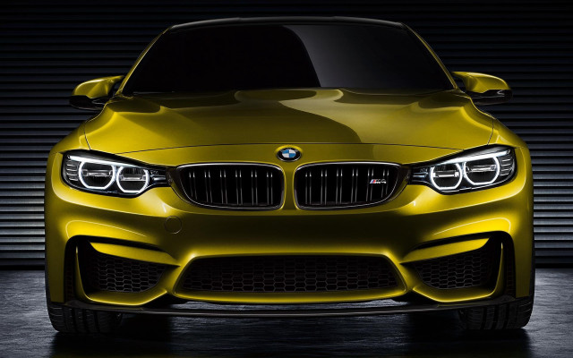 Yellow bmw dark room photorealism free wallpaper - medium preview image