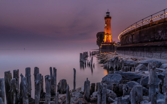 Lighthouse pier dusk light long free wallpaper - medium preview image