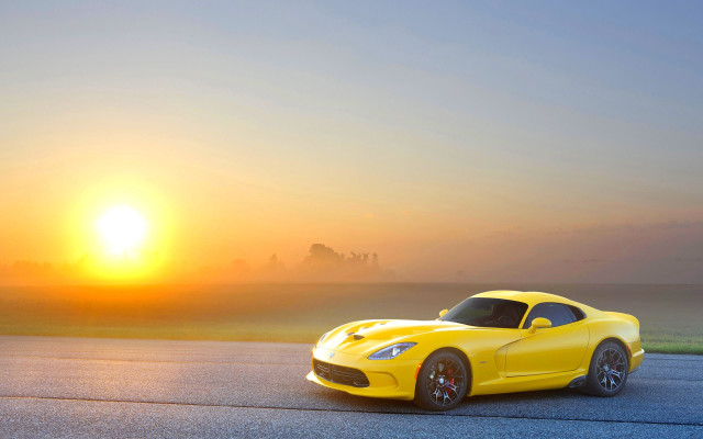 Yellow sports car sunset sun free wallpaper - medium preview image