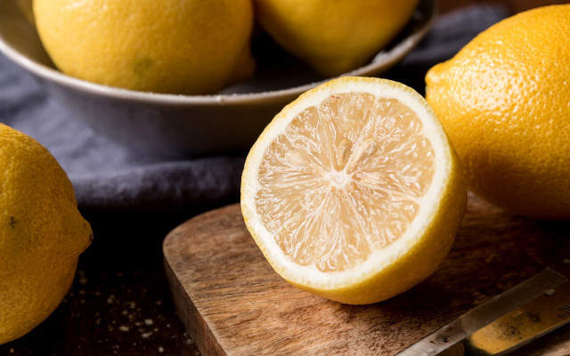 Lemon halved cuttingboard knife bowl free wallpaper - medium preview image
