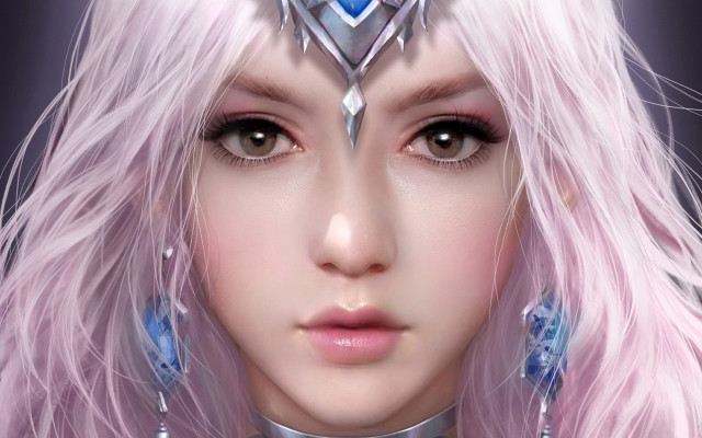 Pink haired fantasy woman blue free wallpaper - medium preview image