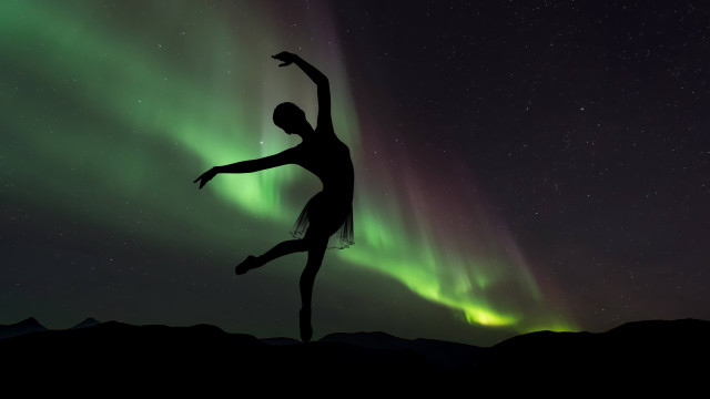 Aurora person field night sky free wallpaper - medium preview image