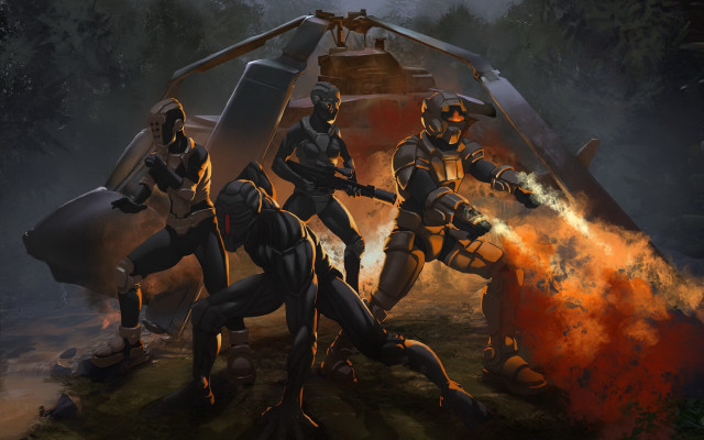 Futuristic suits fire extinguisher explosion free wallpaper - medium preview image