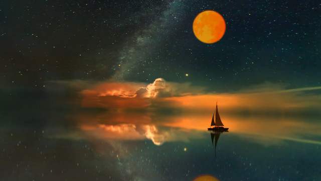 Sailboat nightsky stars moon aurora free wallpaper - medium preview image
