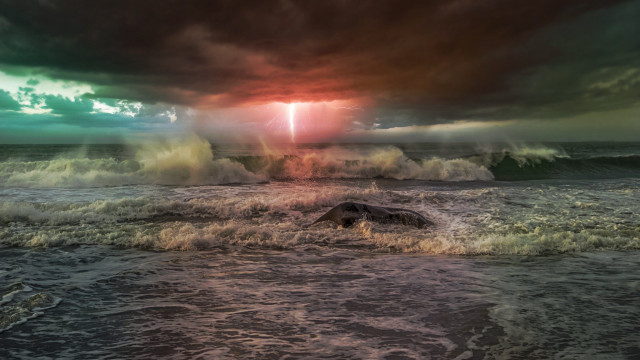 Sunset ocean waves mountain city #2 free wallpaper - medium preview image
