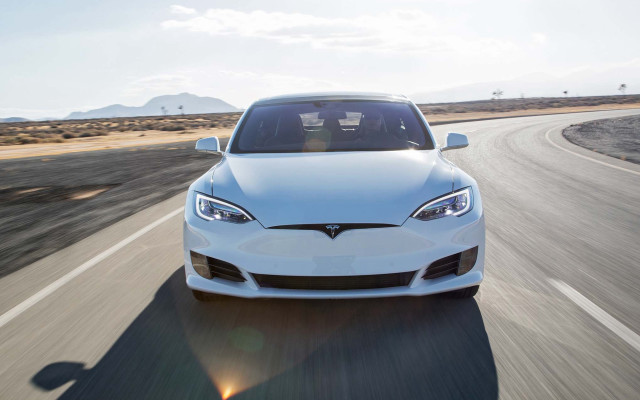 White tesla desert road sun free wallpaper - medium preview image