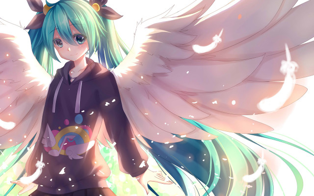Girl green hair wings halo free wallpaper - medium preview image