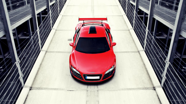 Red sports car bridge parking free wallpaper - medium preview image