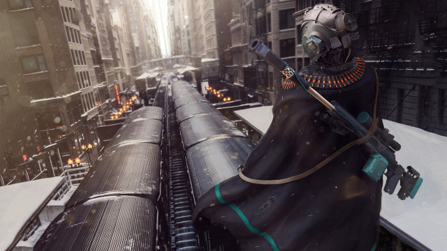 City train skyline cyberpunk architecture free wallpaper - medium preview image