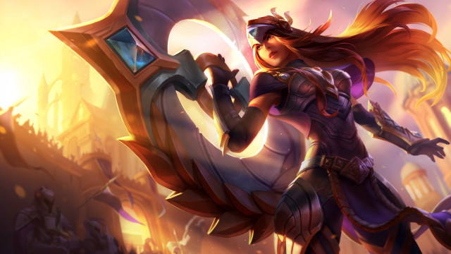 Woman armor weapon city sunset free wallpaper - medium preview image