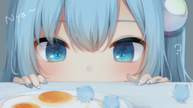 Anime girl blue hair fried free wallpaper - medium preview image