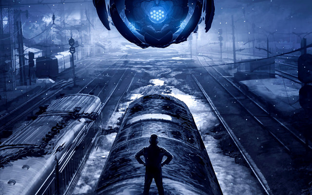 Futuristic city man train track free wallpaper - medium preview image