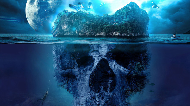 Skull island ocean boat moon free wallpaper - medium preview image
