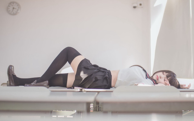 Woman bedside sitting clock animestyle free wallpaper - medium preview image
