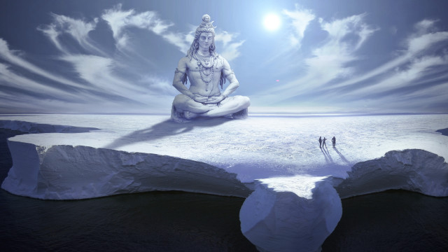 Iceberg man sitting mountain beach free wallpaper - medium preview image