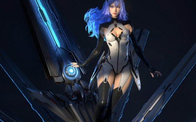 Futuristic woman sci fidget gun free wallpaper - medium preview image