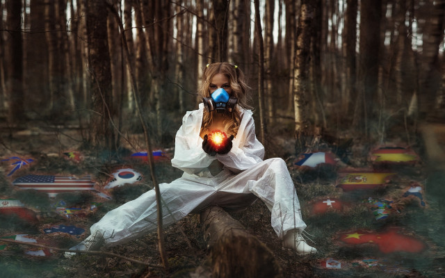 Woman white dress light forest free wallpaper - medium preview image