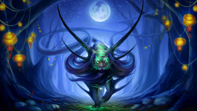 Demon forest lanterns fullmoon glowing free wallpaper - medium preview image