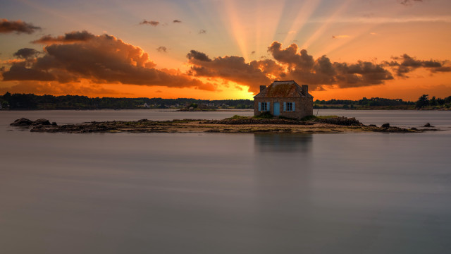 Island house sunset clouds mountain free wallpaper - medium preview image