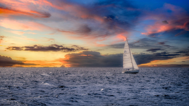 Sailboat ocean sunset cloudy sky #8 free wallpaper - medium preview image