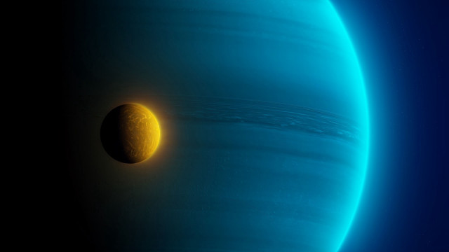 Blue planet yellow moon dark free wallpaper - medium preview image