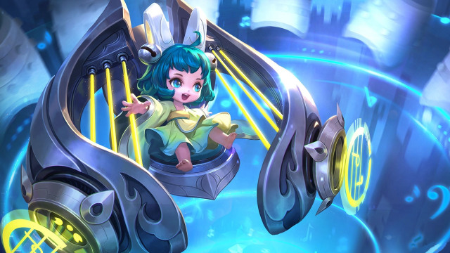 Futuristic girl clock head yellow free wallpaper - medium preview image
