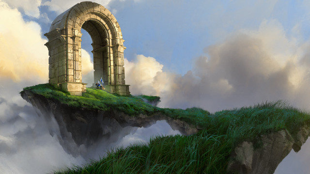 Cliff arch man fantasy matte free wallpaper - medium preview image