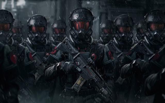 Soldiers gas masks line antipodeans free wallpaper - medium preview image