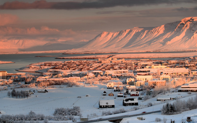 Town mountain water snow covered free wallpaper - medium preview image