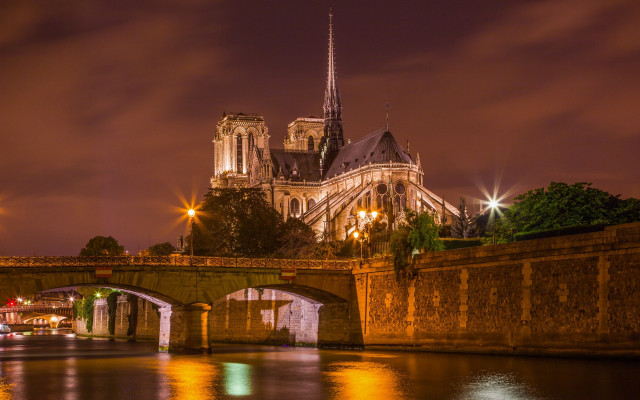 Bridge cathedral city lights night free wallpaper - medium preview image