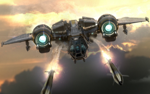 Futuristic fighter jet green lights free wallpaper - medium preview image
