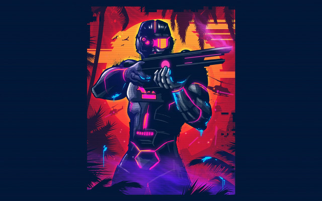 Futuristic man gun suit background free wallpaper - medium preview image