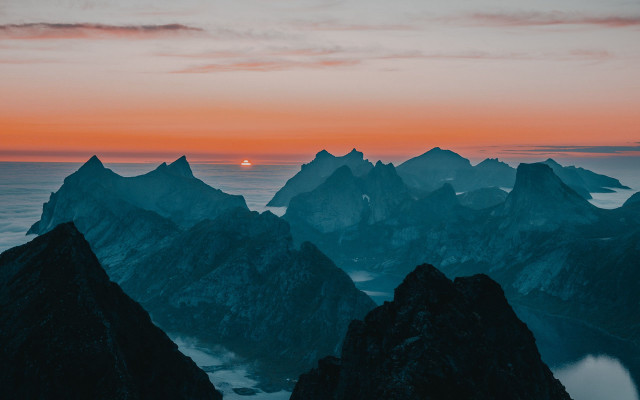 Sunset mountain range lake distant free wallpaper - medium preview image