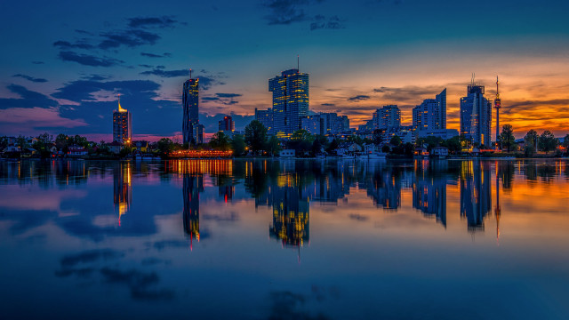 City skyline reflection sunset water #3 free wallpaper - medium preview image