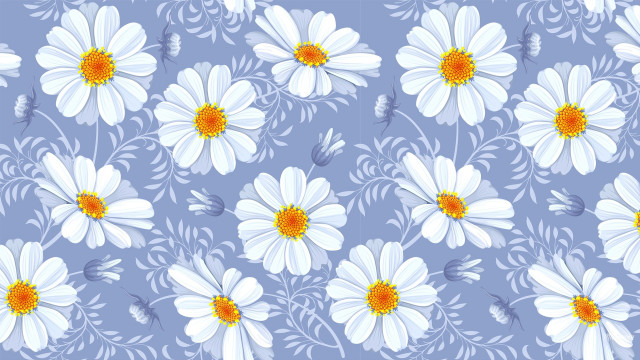 Blue white flower pattern yellow free wallpaper - medium preview image