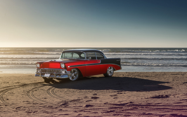 Red black car beach ocean free wallpaper - medium preview image