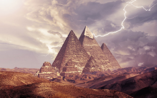 Pyramid lightning afrofuturism cityscape mountain free wallpaper - medium preview image